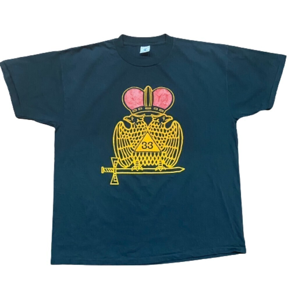 Lodge 33 Double Crowned Eagle Club Vintage Single Stitch Black T-Shirt Men's XL